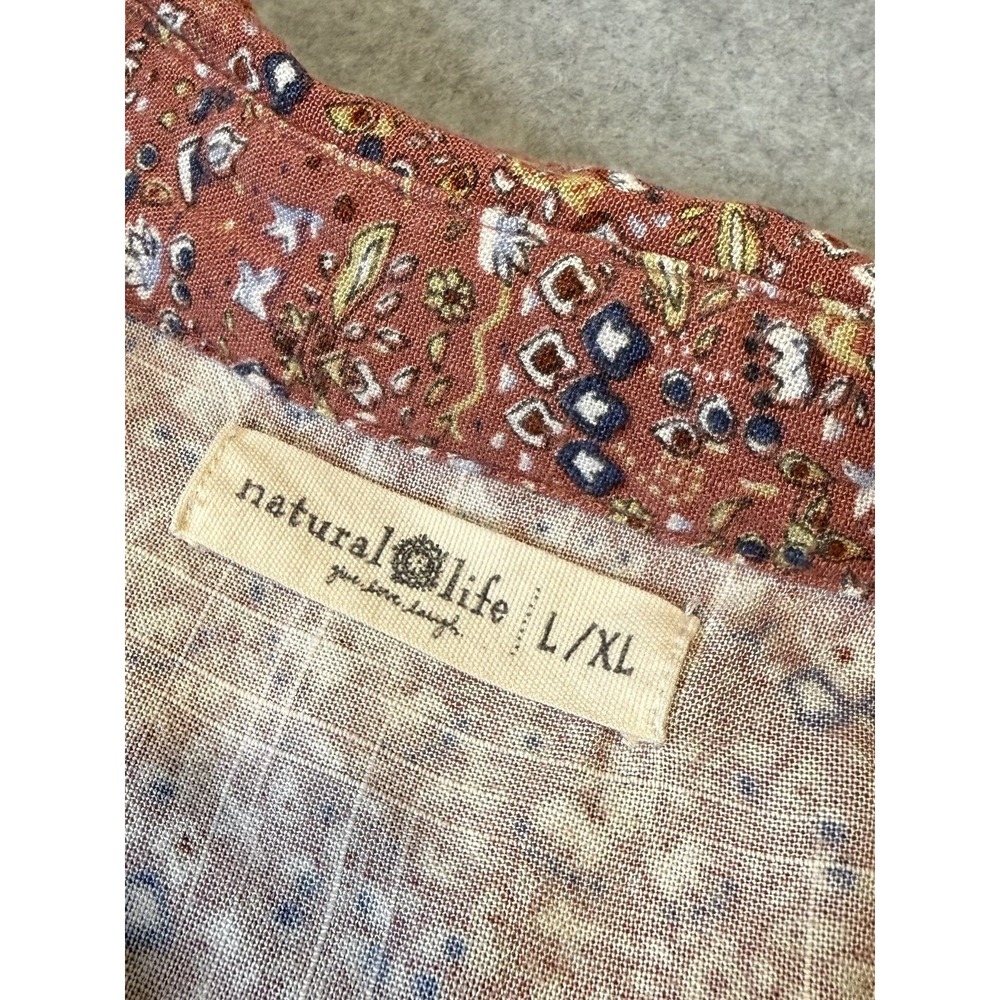 Natural Life V-Neck Tiered Tunic Mini Dress ~ Floral Ditsy Button Down Boho L/XL - Picture 4 of 8